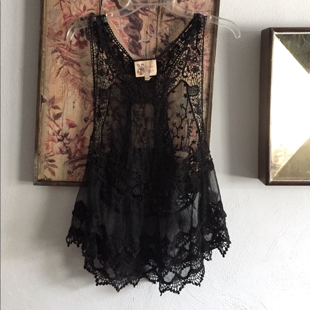ASOS SPIRITUAL HIPPIE STRETCH BOHO OVERSIZED TOP SHEER LACE TANK TOP M 8 10 - Picture 12 of 17
